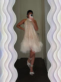 Advbridge Elegant White Sequins Feather Hem Mini Dress Women Sexy Off Shoulder Loose Halter Dresses 2024 New Shiny Female Party Vestidos