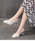 Advbridge Closed Toe Sandals Female Shoe All-Match 2024 Women's Med Clear Heels Girls Bow New Medium Comfort Beige Block Square Summer Ret