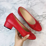 Advbridge Large 43 Multi-Color Bow Ballet High Heels Spring and Autumn Round Toe Fight Work Outside Wearing Block Heel Women's Shoes