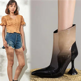 Advbridge Pointy Toe Women's Ankle Boots High Heels Leopard Print Sexy Rear Zipper Naked Bootines Chelsea Botas New Women's Shoes Big Size