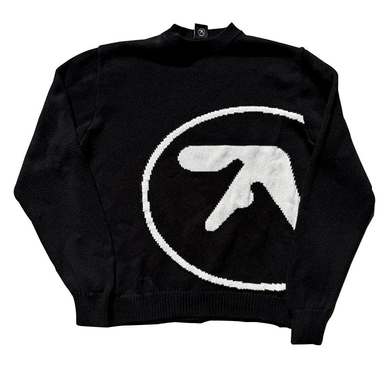 Advbridge Men's Sweater Aphex Twin Knit Winter Oversized Vintage Long Sleeve Tops Jumper Pullover Y2k Streetwear Graphic Fashion Clothing