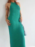 ADVBRIDGE  -  Halter Tie-up Knit Beach Dress Holiday Party Sleeveless Backless Bodycon Long Dress Women Casual Street Party Outfit