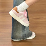 ADVBRIDGE  -  Minimalist Style Skateboard Shoes Pink Round Toe Versatile Womens Casual Shoes Lace Up Thick Sole Chic Ladies Shoes