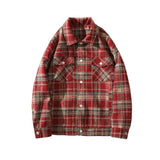 Advbridge  American Retro Red Plaid Jacket England Style Couple Shirt Jackets Autumn New Unisex Coat Three-dimensional Pockets Design