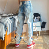 Advbridge Trousers Hip Hop Man Cowboy Pants Straight Ripped Men's Jeans with Holes Torn Broken Aesthetic Korean Fashion Cotton Original Xs