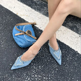 Advbridge Pointed Toe Women Slippers Slides Thin High Heels Outside Slides Dress Shoes Blue Rose Black Heart Shape Slip On Mules Sandals