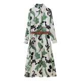 Advbridge Spring and summer women's fashionable new style with belt printed shirt style dress