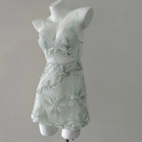 ADVBRIDGE  -  Sexy Pajamas Women's Sleepwear Lace Embroidered Embossed Flower Suspender Night Dress with Panty Set French Backless Nightgowns