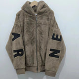 Advbridge Womens Cotton Jacket Solid Color Letters Imitation Mink Velvet Zipper Hoodie Autumn and Winter Couple Style Cotton Cardigan