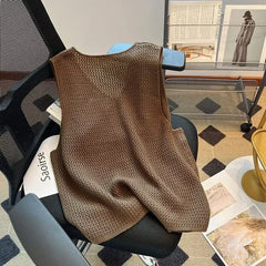 ADVBRIDGE  -  Fashion Design Two Button Knit Vest Women Summer New Hollow Sleeveless Sweater Vest Loose Tank Tops Y2k Clothes