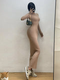 Advbridge Simple Maxi Long Dress Round Neck Long Sleeve Tight Slim Maxi Dresses Elegant Fashion Korean Women Robe DEH8