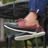 Advbridge Leather Men Casual Shoes Fashion Docksides Boat Shoes England Men's Flats Lace Up Men Loafers Breathable Handmade Moccasins