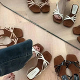 ADVBRIDGE  -  Kitten High Heels Open Toe Sandals Cross Narrow Band Low Slippers Stylish Comfortable Sexy Multi-work Shoes Flat Heels