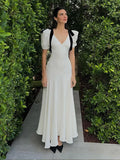 Advbridge Fashion Shoulder Bow White Dress for Women Sexy V Neck Puff Sleeve Maxi Dresses 2024 Summer Elegant Office Lady Party Vestidos