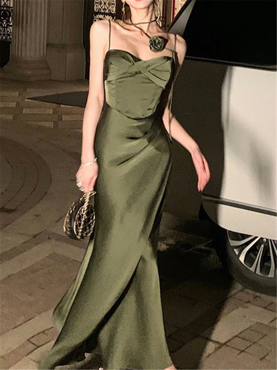 Advbridge Midi Dress Women Elegant Summer Fashion Evening Party Lady Vestido Vintage Spring Bodycon Sexy Satin Dresses Female Clothes