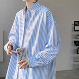 ADVBRIDGE  -  M-5XL Plus Size Men's Striped Long Sleeve Shirt Loose Fit Button Up Tops For Office Dinner Party Single Breasted Autumn Clothing