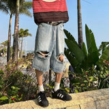 Advbridge Beach Style Jeans Men Summer Fashion Vintage Hole Design All-match Denim Clothing Gothic High Street Males Trousers Knee Length