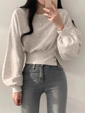 Advbridge Autumn Long Sleeve Tops Women Korean Fashion Crop Sweatshirt Female Vintage Casual Buttons Up Sweatshirts Chic Hoodies Ladies