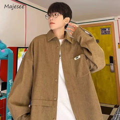 Advbridge Solid Shirts Men Daily Teenagers Cozy All-match Preppy Style Retro Japanese  Lapel Long Sleeve Lace-up Harajuku Handsome
