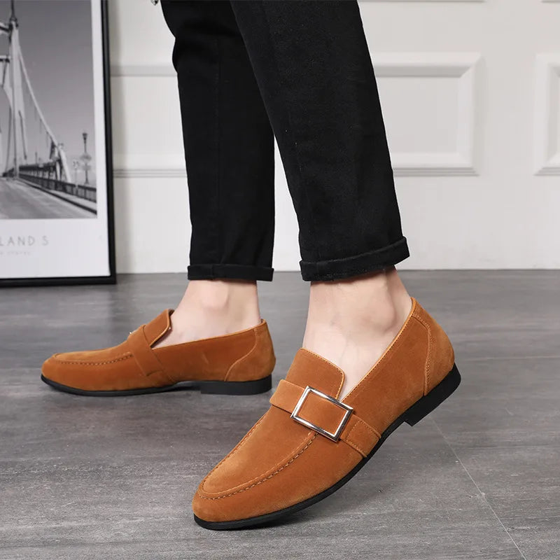 Advbridge Men's Casual Shoes Suede Genuine Leather Mens Buckle Party Wedding Loafers Moccasins Men Slip-on Comfortable Driving Flats