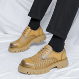 Advbridge Men Korea Leather Platform Oxfords Slip On Thick Tottom For Male Derby Shoes Casual Loafers Mens Square Toe Formal Dress Shoes