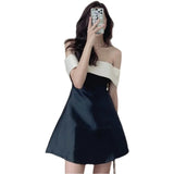Advbridge One-Shoulder Back Bow Design Dress Women Black White Vestidos French High-Quality Ladies Korean Chic Summer Femme Robe