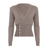 ADVBRIDGE  -  Temperament Cross V Neck Long Sleeve Double Breasted Sweater Y2k French Solid Simple Autumn Basic Clothes Lazy American Cardigan