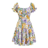 ADVBRIDGE  -  French Retro Oil Painting Dress Summer Women's Clothing 2025 New Floral Printed A-line Ruffles Mini Dresses Lace-up Vestidos