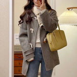 Advbridge Winter Blends Women Wool Coat Sweet  Aesthetic British Style Horn Button Elegant All-match Office Lady Fashion Classic New