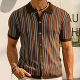 Advbridge Summer Men's Luxury Knitted Printed Shirt Fashion Short Sleeve Button-down Shirts for Men Vintage Business Leisure Knitwear