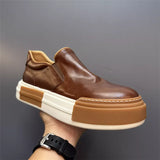 Advbridge Genuine Leather Man Loafers Thick Soled Men Slip-on Retro Casual Shoe