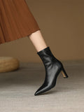 Advbridge Women's genuine leather 7cm thin high heel pointed toe side zip autumn ankle boots elegant ladies slim short boots shoes women