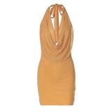 ADVBRIDGE  -  Cocktail Party Sexy Temperament Halter Swinging Collar Open Back Sleeveless Strappy Mesh Patchwork Mini Dresses Club Outfit