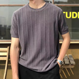ADVBRIDGE  -  Light Mature Style Men's Light Luxury Ice Silk Knitted Polo Shirt New Trendy Brand Simple Vertical Pattern Droop Short Sleeves