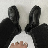 Advbridge Split toe horseshoe shoes for men's thick sole Lefu shoes Tabi shoes patent leather Korean version trend casual leather shoe s