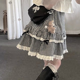 Advbridge Kawaii Plaid Women Short Skirt Lolita Ruffle Japanese Style Lace Bow Mini Skirts Cutecore Sweet Pleated Preppy Skirt