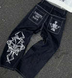 Advbridge Pocket Letter Embroidery Clearance Spot Jeans Women Couple Jeans Harajuku Street Y2K Multi Casual Joker Straight Wide-leg Pants