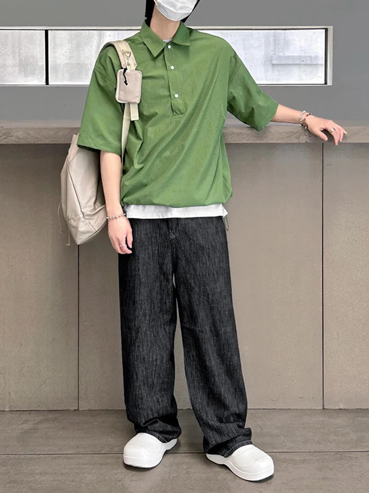 Advbridge Summer Loose Men's T-shirt Korean Style Casual Turn Down Collar Solid Color Short Sleeved Polo Shirt Male Tops 2024 New Fashion