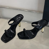 ADVBRIDGE  -  High Quality Soft Leather Slide Sandals Women Sexy Square Toe Peep Toe Thin High Heels Comfortable Elegant Women's Slippers