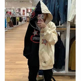 Advbridge American Retro Star Embroidered Cat Women Color Block Cardigan Hooded Hoodie Instagram Fashion Loose Design Coat sweatshirt