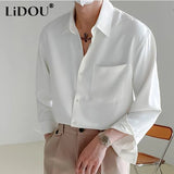 Advbridge Spring Autumn Trendy Fashion High-end Male Blouse Long Sleeve Simple Casual Chic Shirt Loose Drape Solid Color All Match Top Men