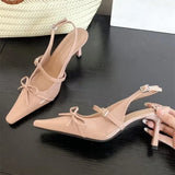 ADVBRIDGE  -  Blue Patent Leather High Heels Women Sexy Pointy Toe Bow Decorated Heeled Sandals Summer Elegant Slingbacks Dress Women Pumps