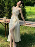 Advbridge Summer Hollow Out Womens Dresses French Style Spaghetti Strap Sleeveless Birthday Party Dress Korean Spring Casual Vestidos New