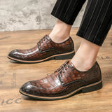 Advbridge Classic Formal Shoes Men's Wedding Shoes Black Dress Shoes Luxury Crocodile Patent Leather Lace-Up Business Oxford Shoes Brown