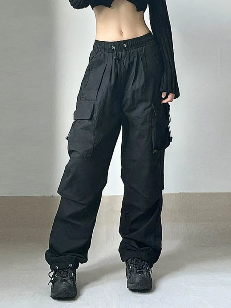 Advbridge Women Oversized Cargo Parachute Pants Y2k Vintage Streetwear High Waist Joggers Hippie Baggy Harajuku Wide Leg Sweatpants