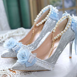 Advbridge 18 Year Old Adult Gift Lolita High Heels Sweet Tea Pot Lolita Pointed High Heels Slim Heels Flower Wedding Shoes Ladies