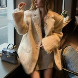 Advbridge 2024 Streetwear Long Hairy Shaggy Blazer Boyfriend Vintage Women Front Pockets Loose Oversized Suit Fashion Coat Pink 4 colors