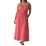 ADVBRIDGE  -  Women Square Neck Dress Summer Sleeveless Low Cut Ruffle Bustier Long Dress A Line Flowy Beach Dresses