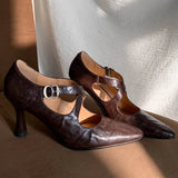 ADVBRIDGE  -  Women's pleated sheepskin narrow band cross strap slip-on pumps pointed toe 8cm thin high heel elegant ladies slim dress heels