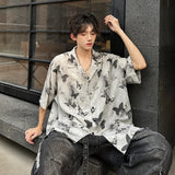 Advbridge Summer Butterfly Printed Tie-dye Shirt Men Windsor Collar Loose Casual Short Sleeve Shirts Oversize Streetwear Boy Girl Blouses